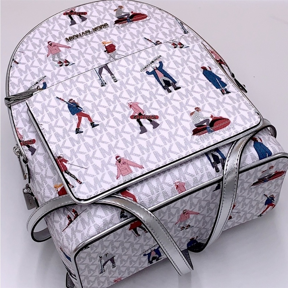 Michael Kors Jet Set Girls Adina Medium Backpack MK Bright White Silver … - Picture 11 of 15